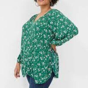 3/4-Sleeve Notch-Neck Woven & Knit Top